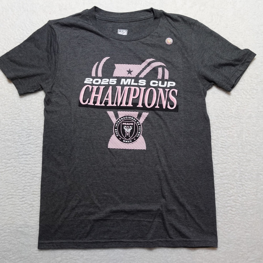 NO TAG NEW MLS Inter Miami CF T-Shirt Youth L 14/16 Grey 2025 MLS Cup Champions